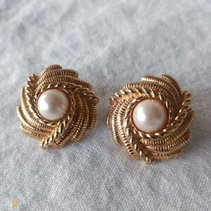 Monet Gold-Tone Pearl Swirl Clip Earrings
